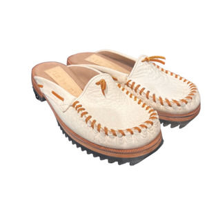 Jim Barnier Women's Size 7 Moc Clog White Leather With Theading Free People New